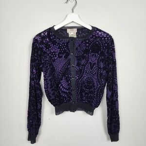 Jean Paul Gaultier Fuzzi Purple Lace And Velvet Cardigan, Size S